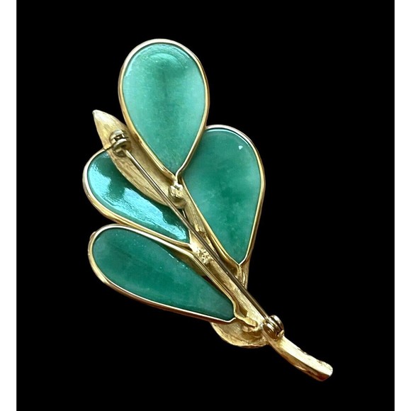 Vintage French Gripoix Brooch Mid Century Estate Poured Glass Leaves Iridescent - Picture 3 of 8
